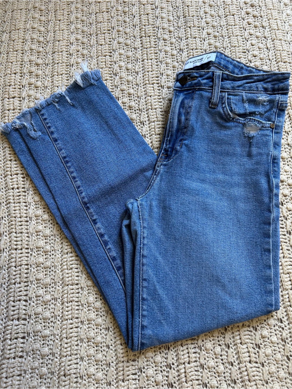 Just Black Mid Blue Distressed Ankle Jeans